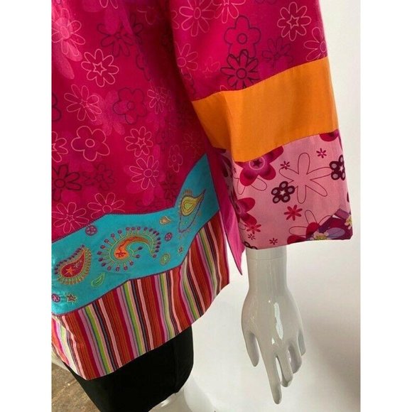 Diane Gilman Womens Silk Blend Jacket Pink Turquoi - Picture 6 of 10